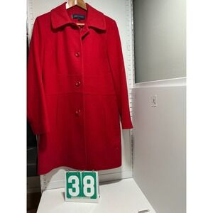 Anne Klein Womens Red Wool Blend Walker Coat‎ Button Front Empire Waist Large